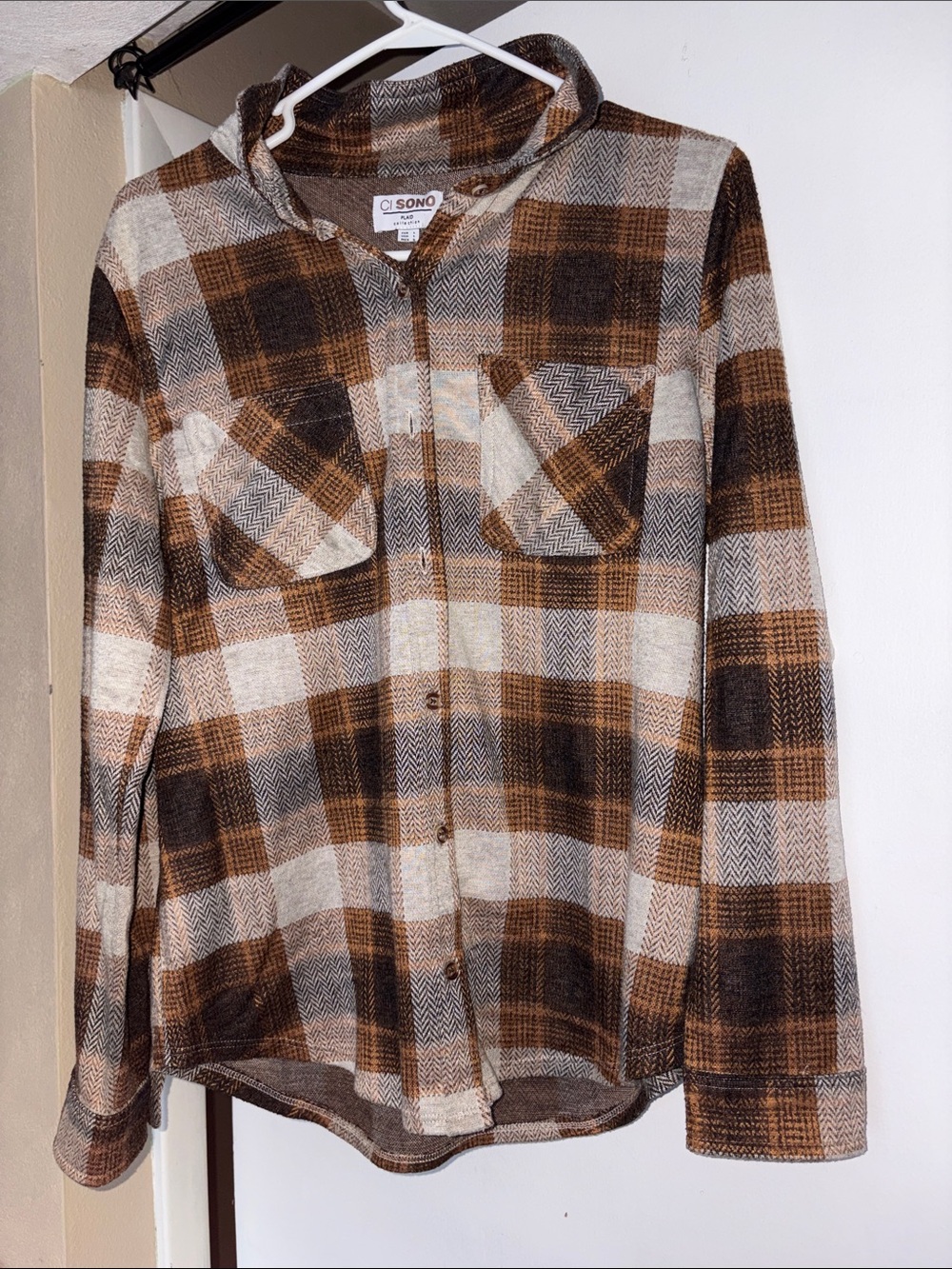 Ci Sono Brown & Cream Plaid Shirt Jacket
